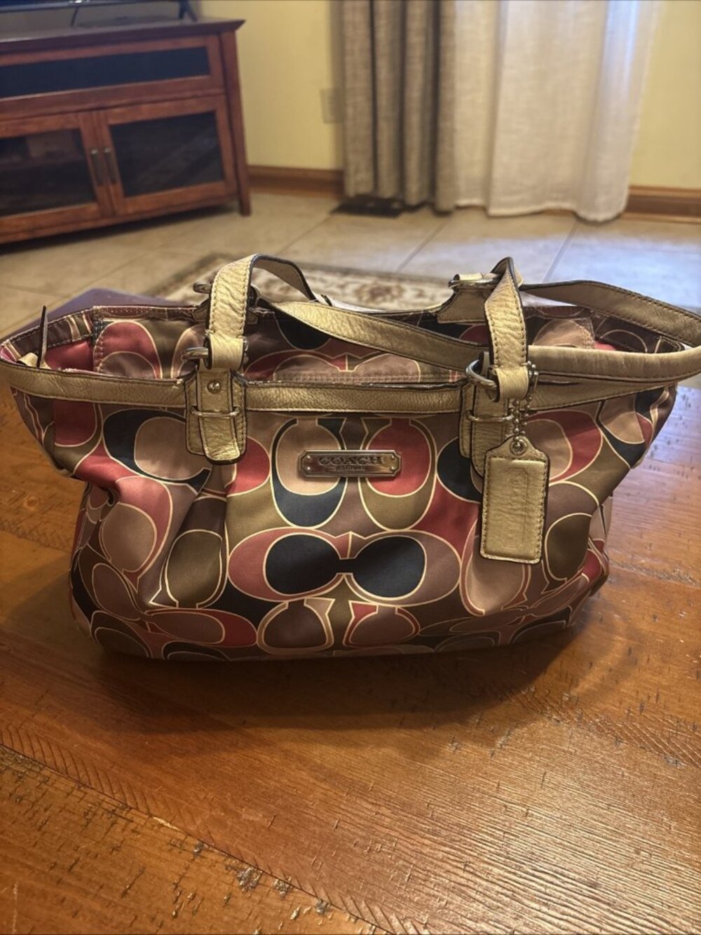 Coach Signature Scarf Sateen Tote Pink - Picture 1 of 8